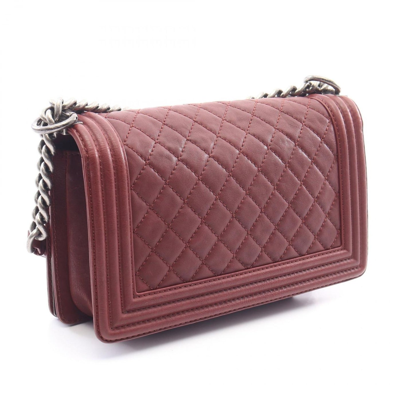 Chanel Shoulder Bag Boy Bordeaux Leather Chain — view 2