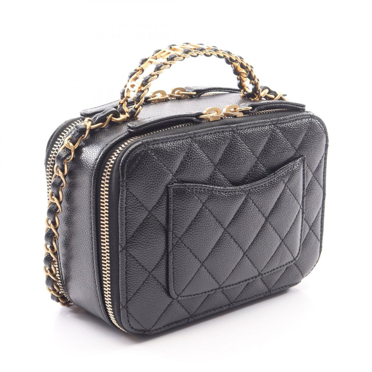 Chanel Shoulder Bag Quilted Vanity 2-Way Black Caviar Leather Top Handle Chain — view 2