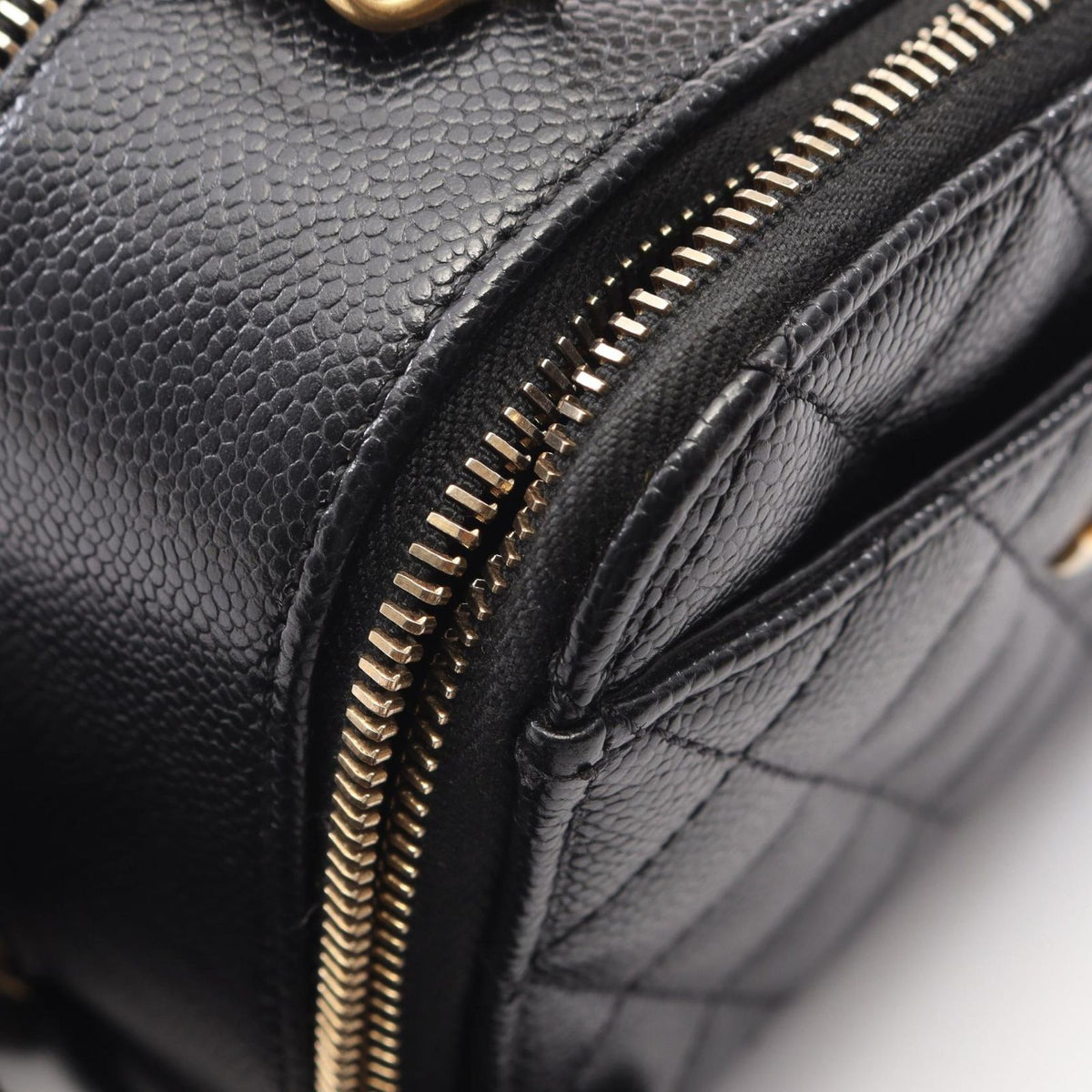 Chanel Shoulder Bag Quilted Vanity 2-Way Black Caviar Leather Top Handle Chain — view 8