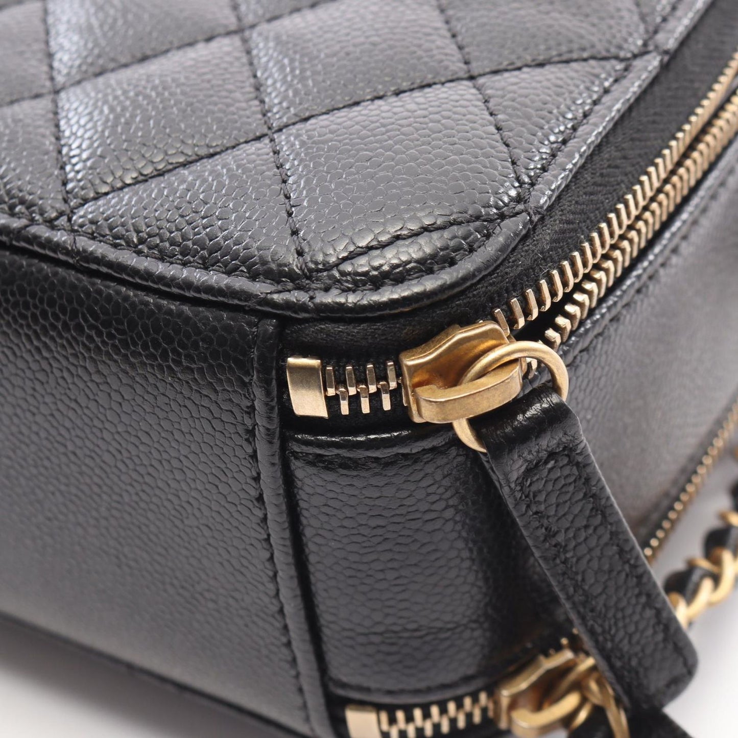 Chanel Shoulder Bag Quilted Vanity 2-Way Black Caviar Leather Top Handle Chain — view 7