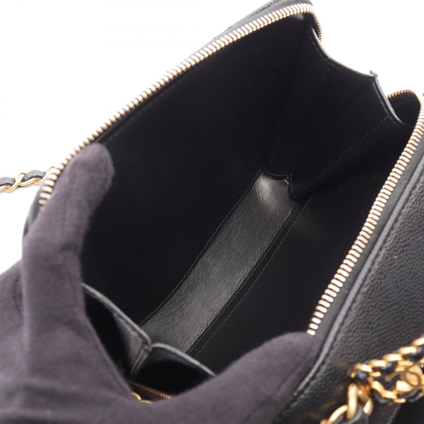 Chanel Shoulder Bag Quilted Vanity 2-Way Black Caviar Leather Top Handle Chain — view 4
