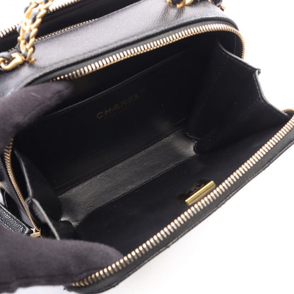 Chanel Shoulder Bag Quilted Vanity 2-Way Black Caviar Leather Top Handle Chain — view 3