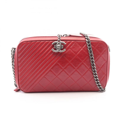 Chanel Shoulder Bag Coco Boy Red Leather Chain