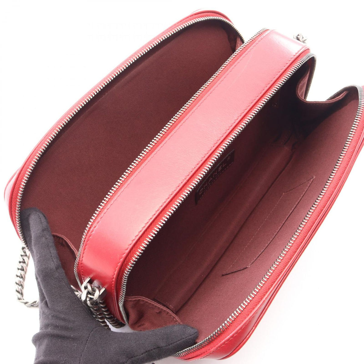 Chanel Shoulder Bag Coco Boy Red Leather Chain — view 3