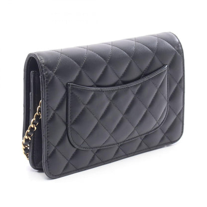 Chanel Shoulder Bag Quilted Black Lambskin Chain Wallet — view 2