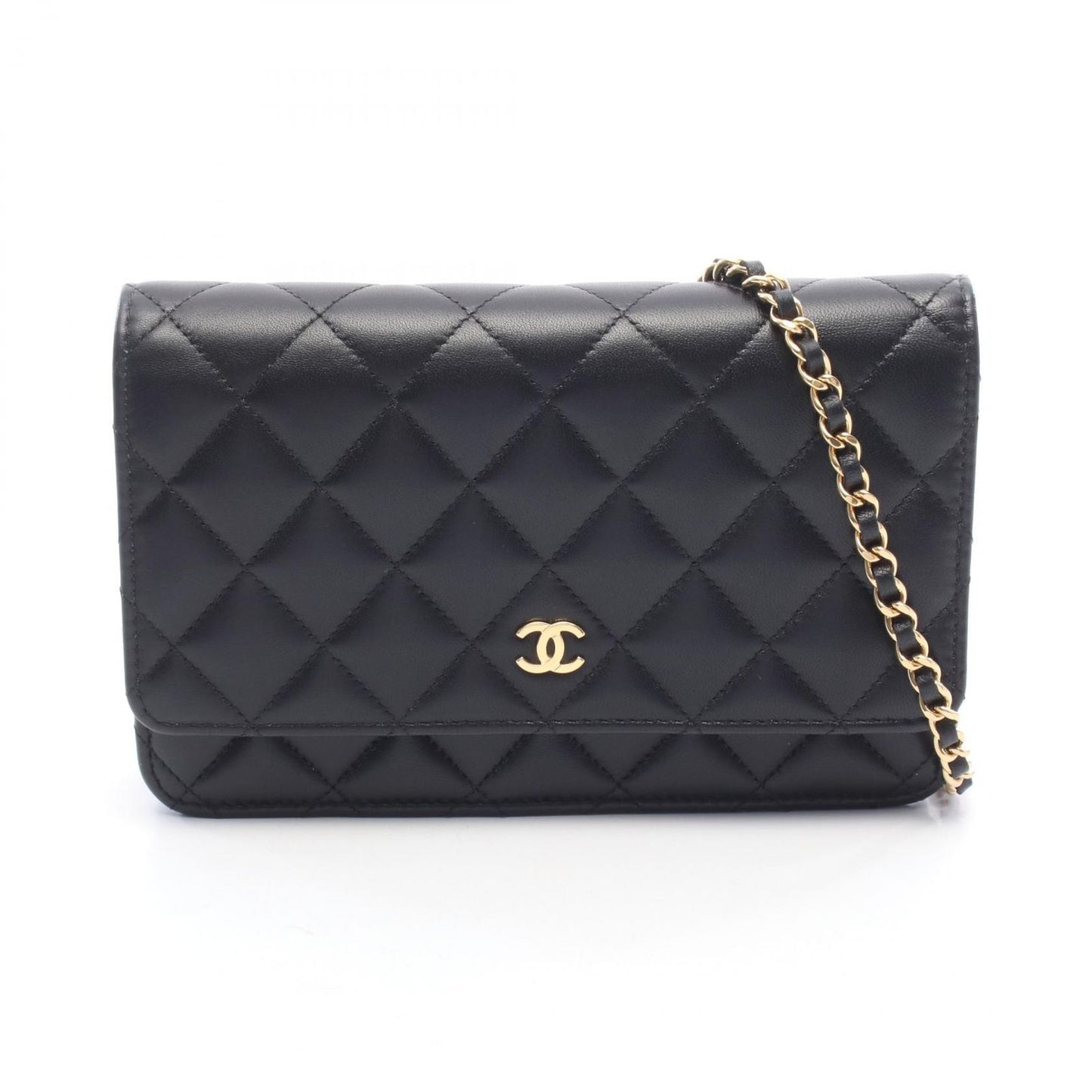 Chanel Shoulder Bag Quilted Black Lambskin Chain Wallet