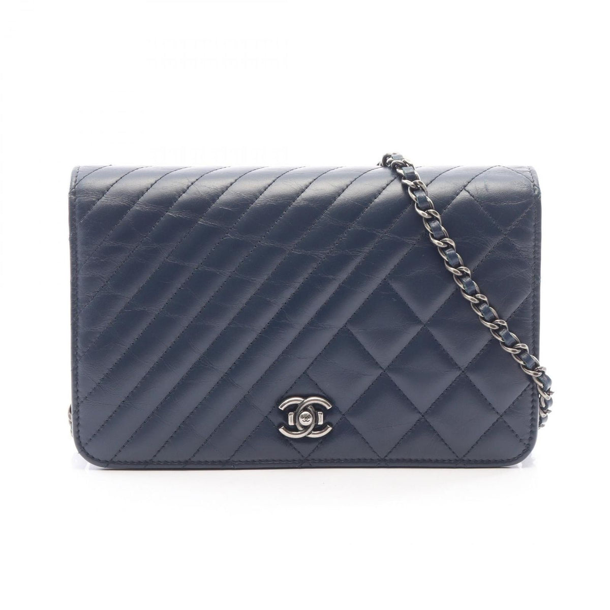 Chanel Shoulder Bag Coco Boy Navy Lambskin Chain Wallet