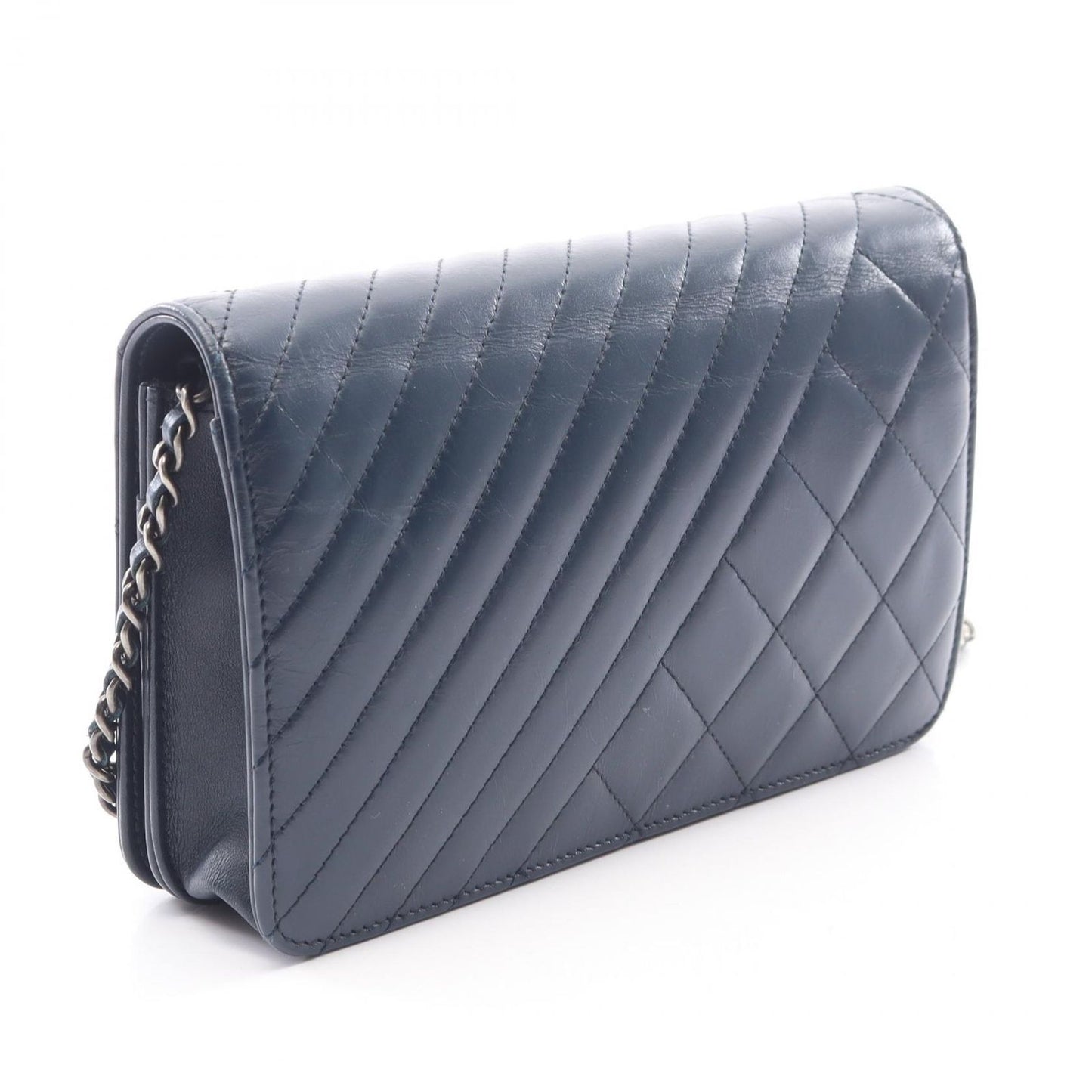 Chanel Shoulder Bag Coco Boy Navy Lambskin Chain Wallet — view 2