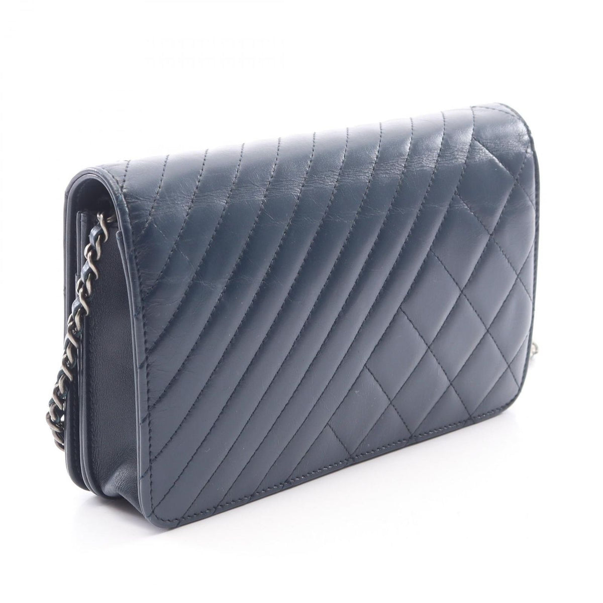 Chanel Shoulder Bag Coco Boy Navy Lambskin Chain Wallet — view 2