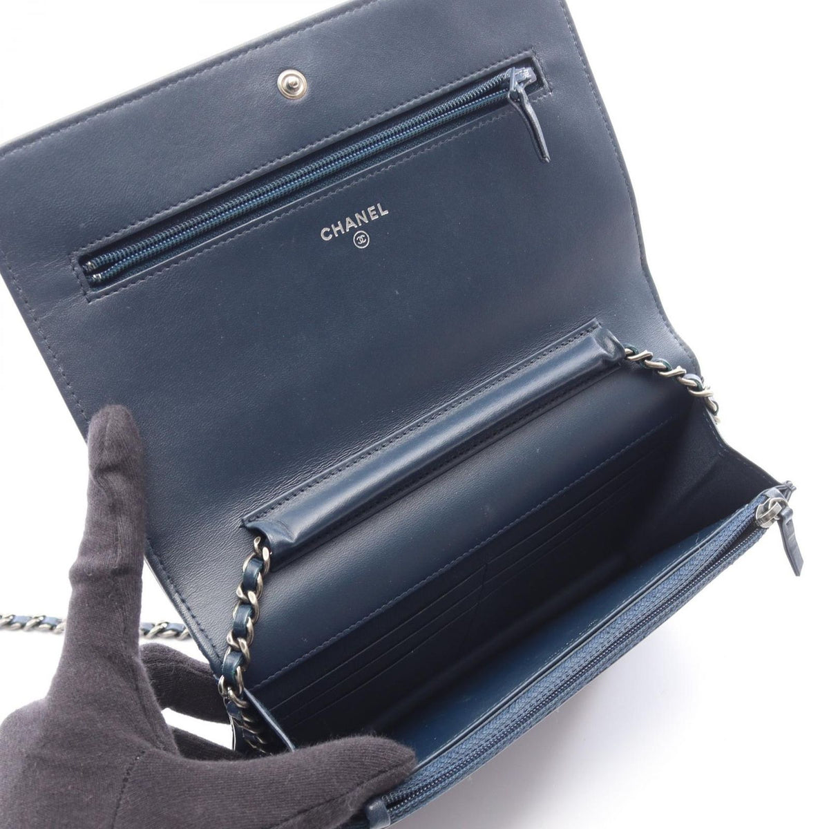 Chanel Shoulder Bag Coco Boy Navy Lambskin Chain Wallet — view 3