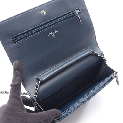 Chanel Shoulder Bag Coco Boy Navy Lambskin Chain Wallet — view 3