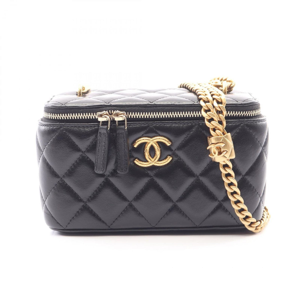 Chanel Shoulder Bag Quilted Vanity Black Lambskin Chain