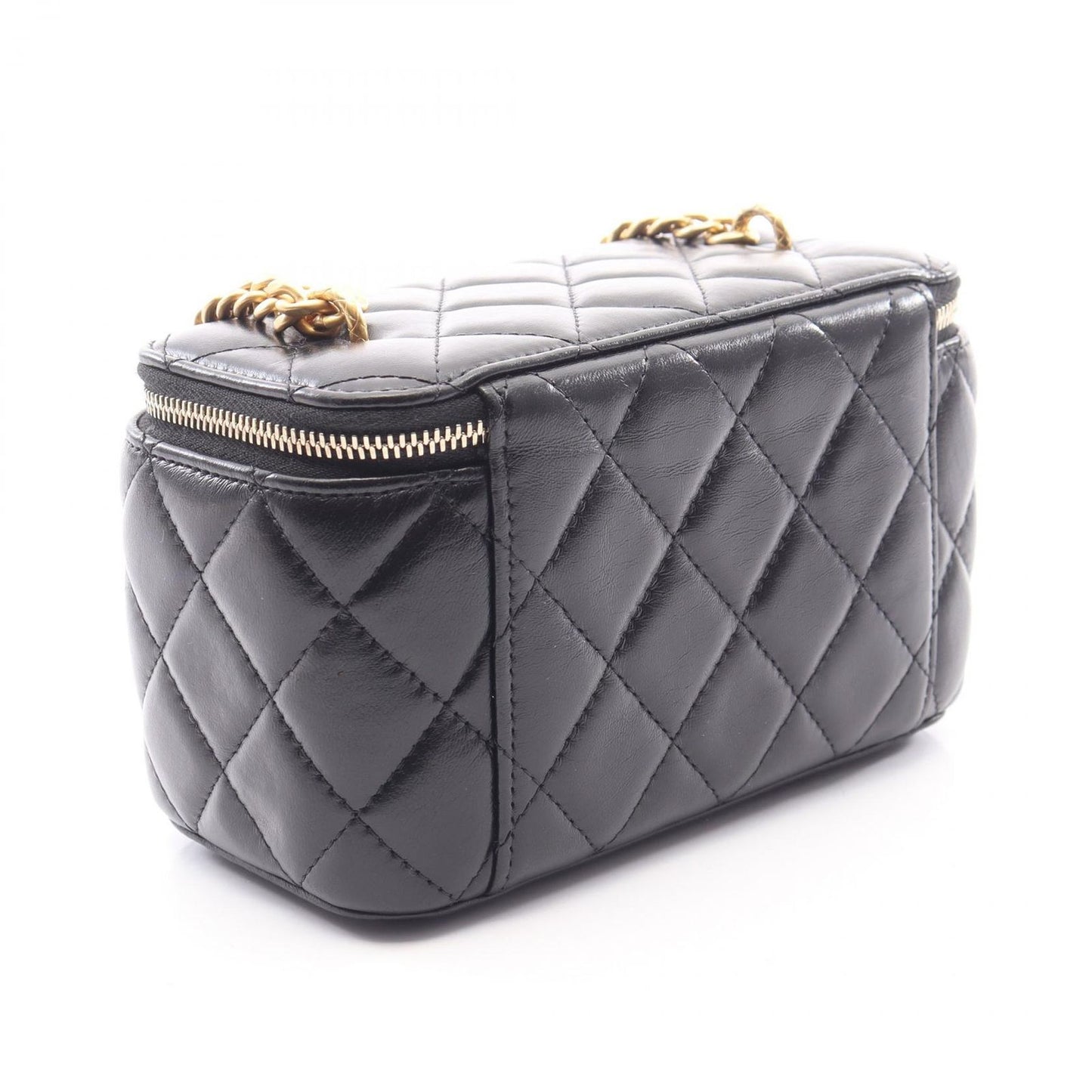 Chanel Shoulder Bag Quilted Vanity Black Lambskin Chain — view 2