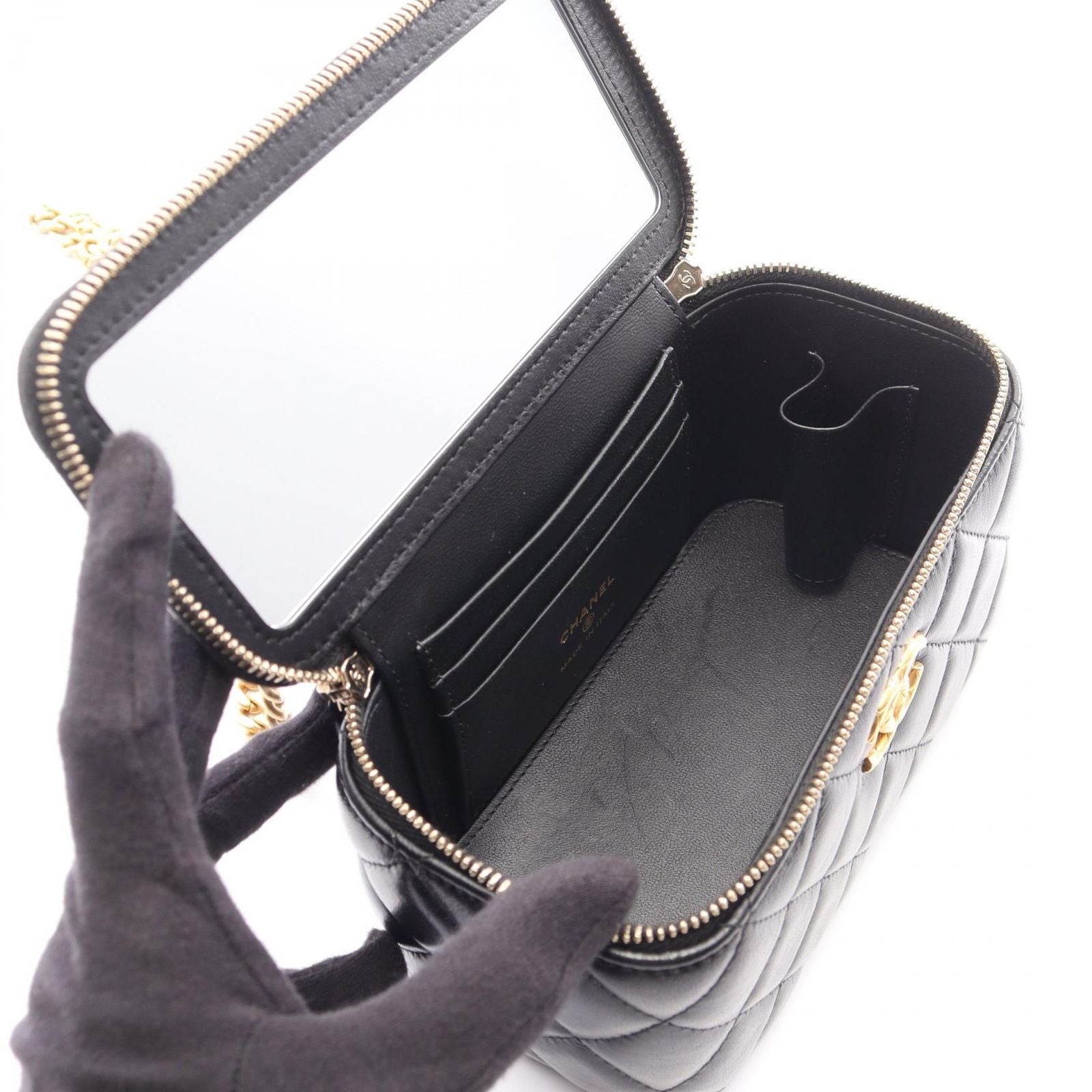 Chanel Shoulder Bag Quilted Vanity Black Lambskin Chain — view 3