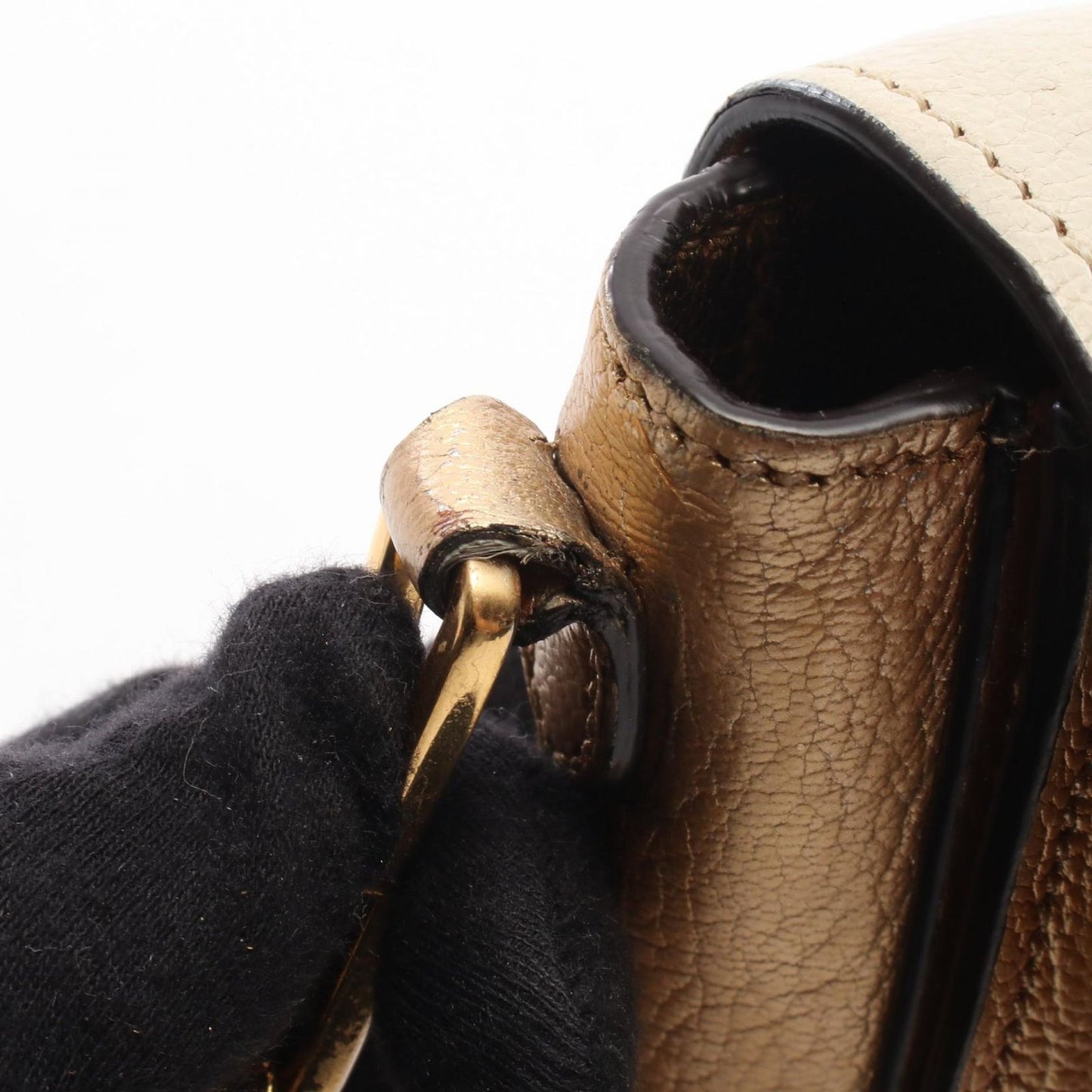 Miu Miu Shoulder Bag Ivory Gold Leather Chain — view 6