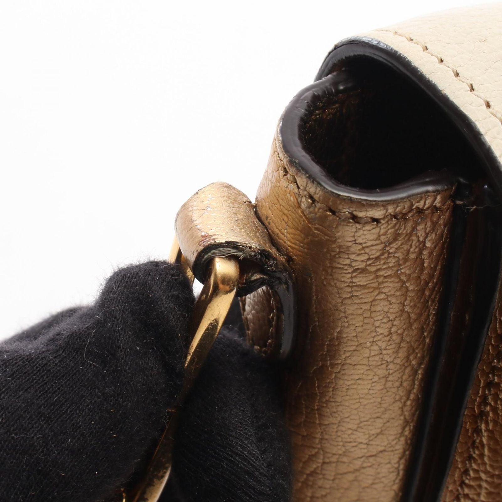 Miu Miu Shoulder Bag Ivory Gold Leather Chain — view 6