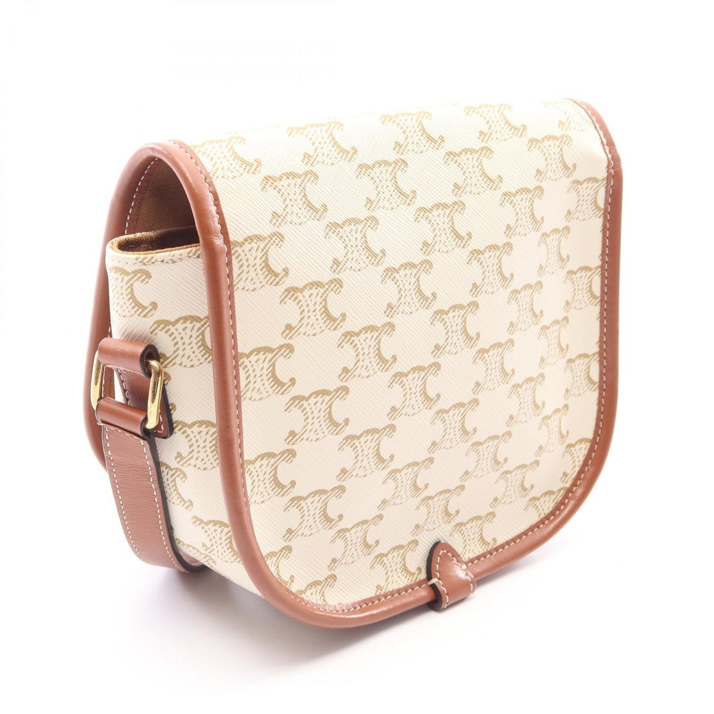 Celine Shoulder Bag Folco Medium Triomphe White Leather — view 2