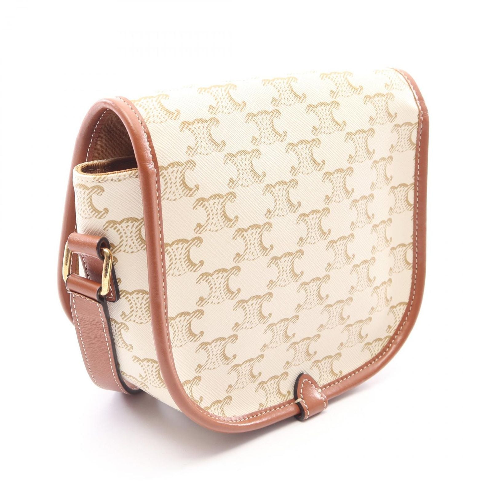 Celine Shoulder Bag Folco Medium Triomphe White Leather — view 2