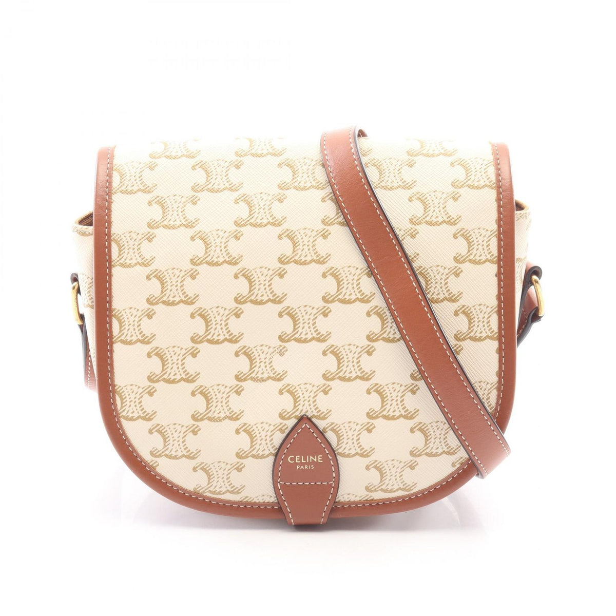Celine Shoulder Bag Folco Medium Triomphe White Leather