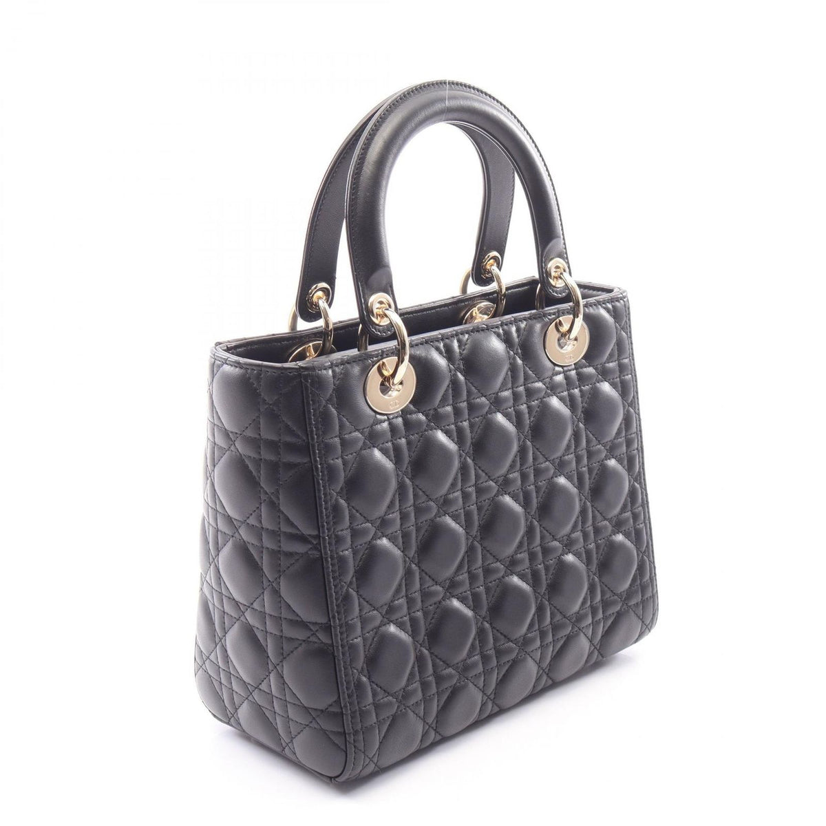 Dior Handbag Lady Dior Medium Cannage 2-Way Black Leather Tote — view 2