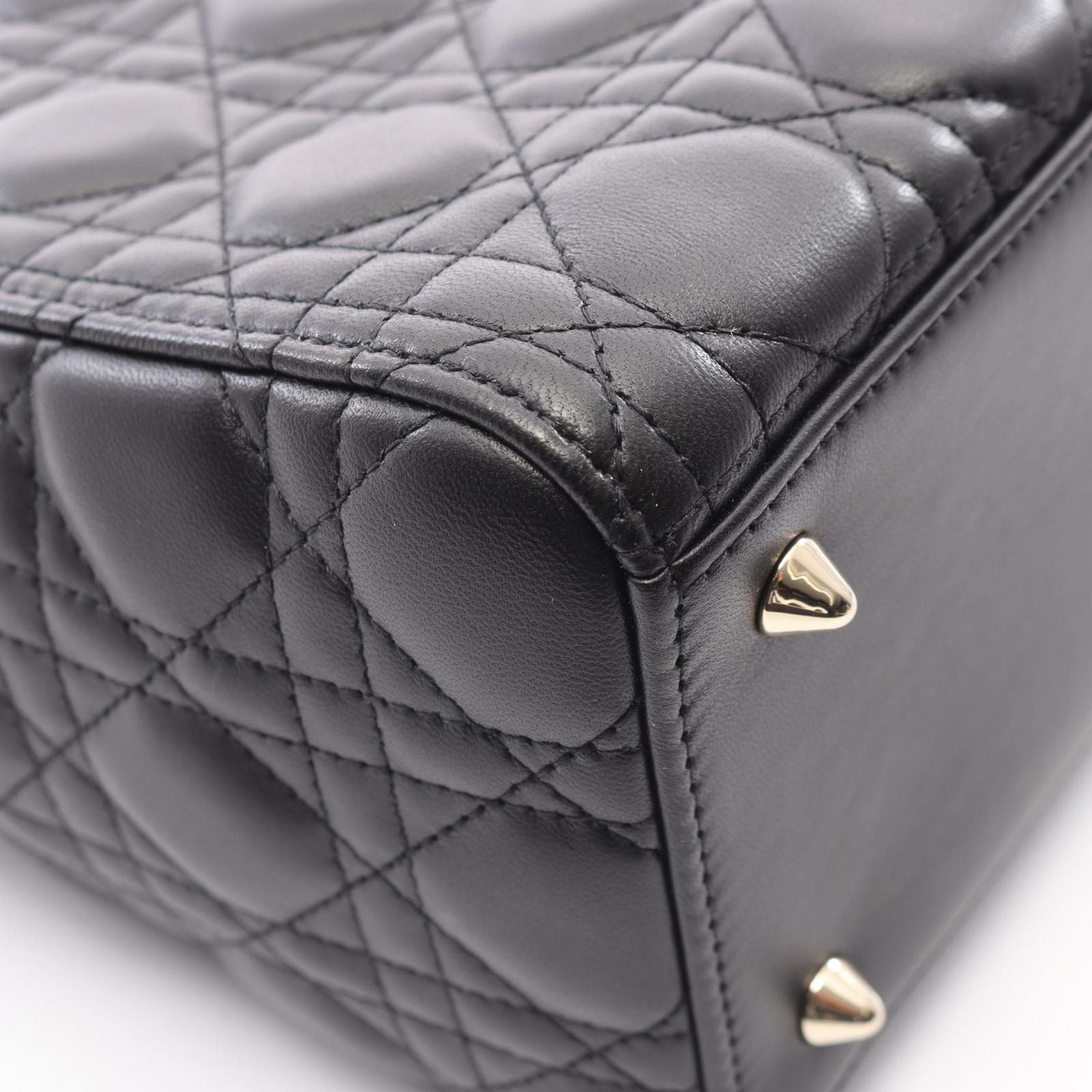 Dior Handbag Lady Dior Medium Cannage 2-Way Black Leather Tote — view 6