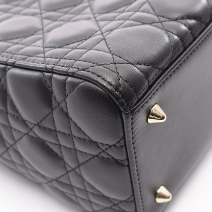 Dior Handbag Lady Dior Medium Cannage 2-Way Black Leather Tote — view 6