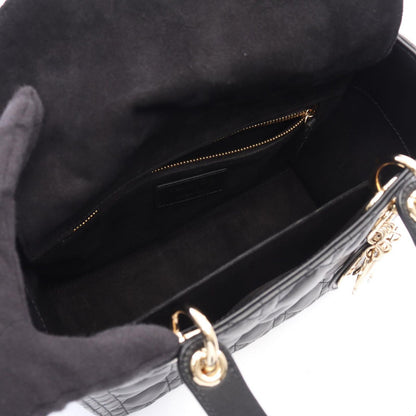 Dior Handbag Lady Dior Medium Cannage 2-Way Black Leather Tote — view 3