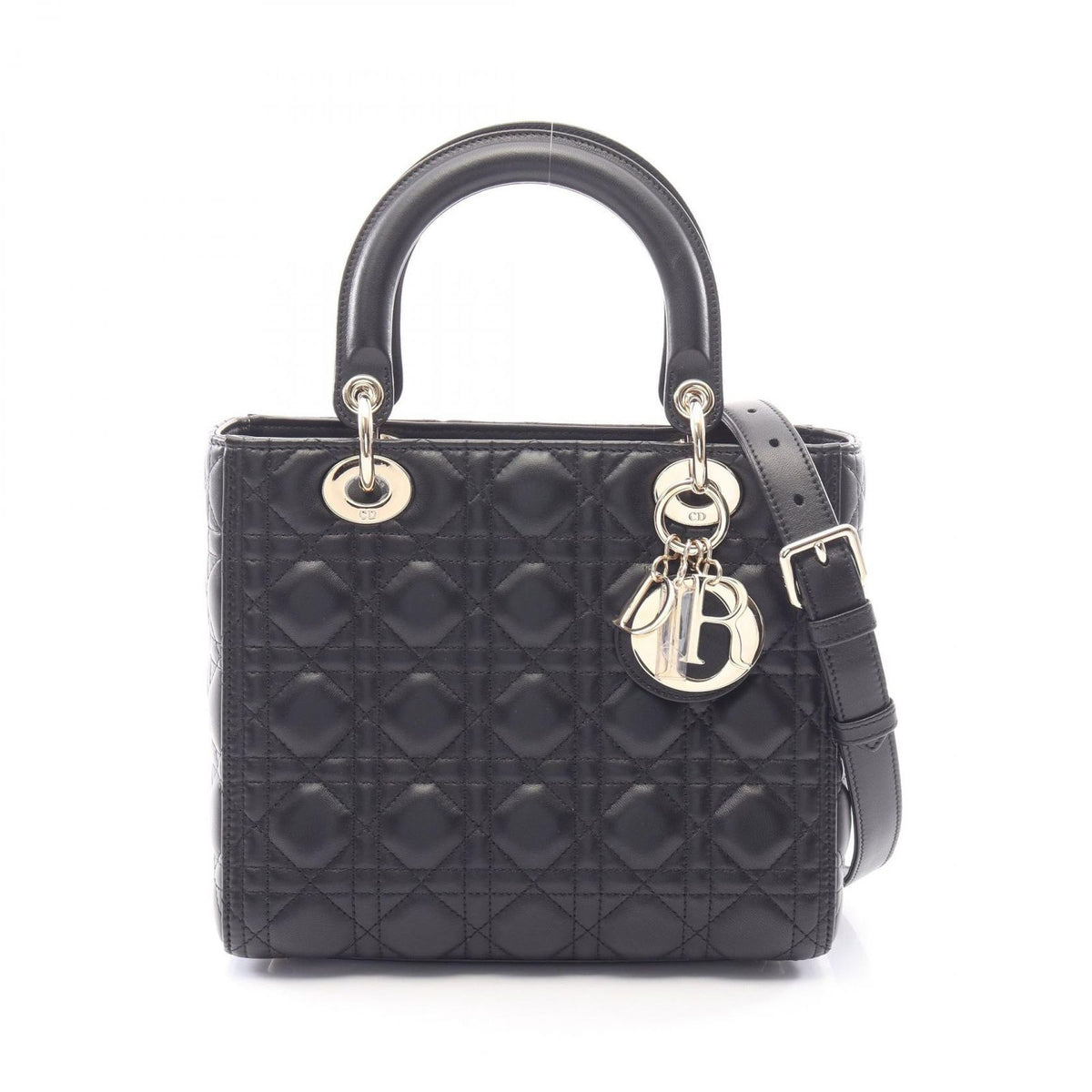 Dior Handbag Lady Dior Medium Cannage 2-Way Black Leather Tote