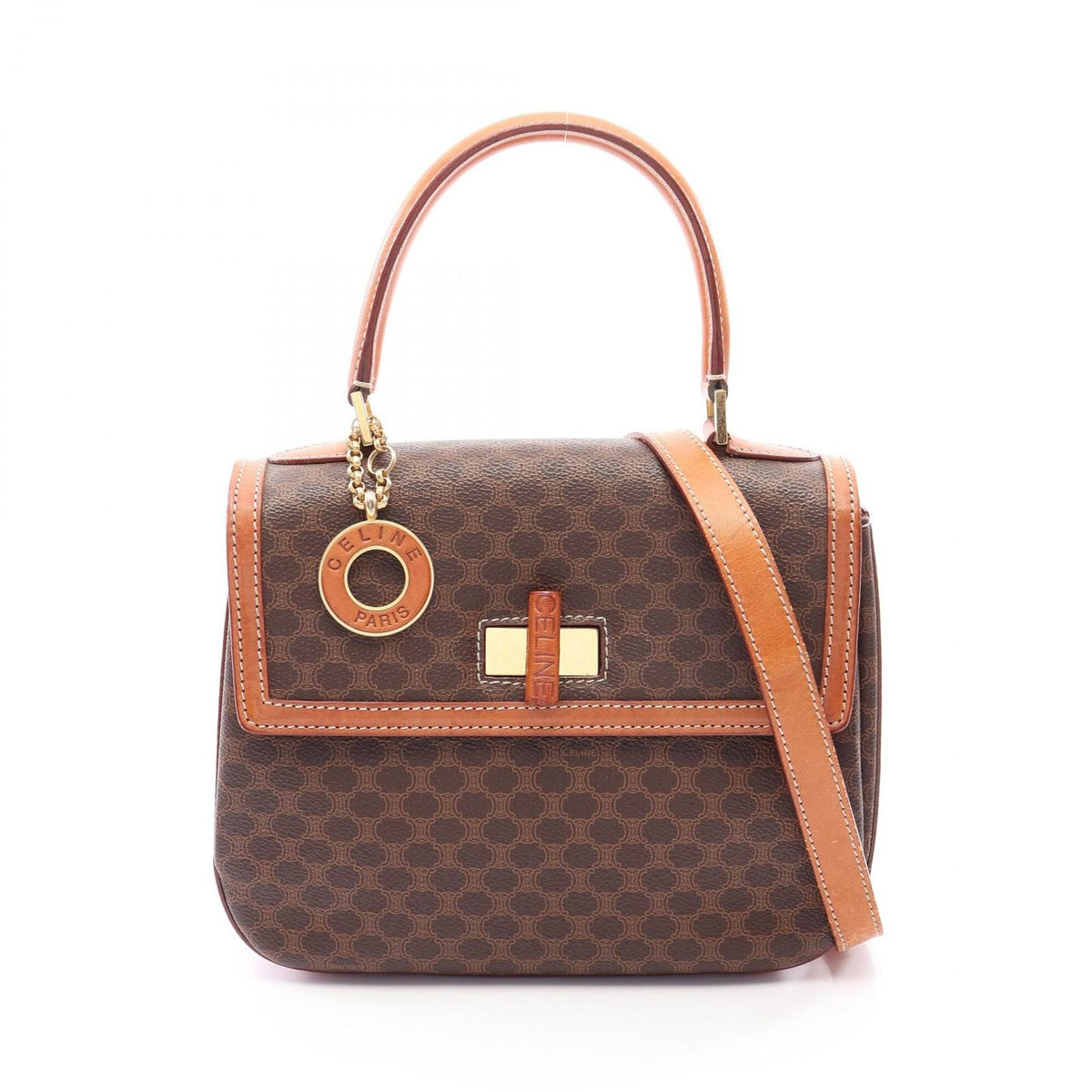 Celine Macadam Turnlock 2-Way Brown Dark Leather Shoulder Bag