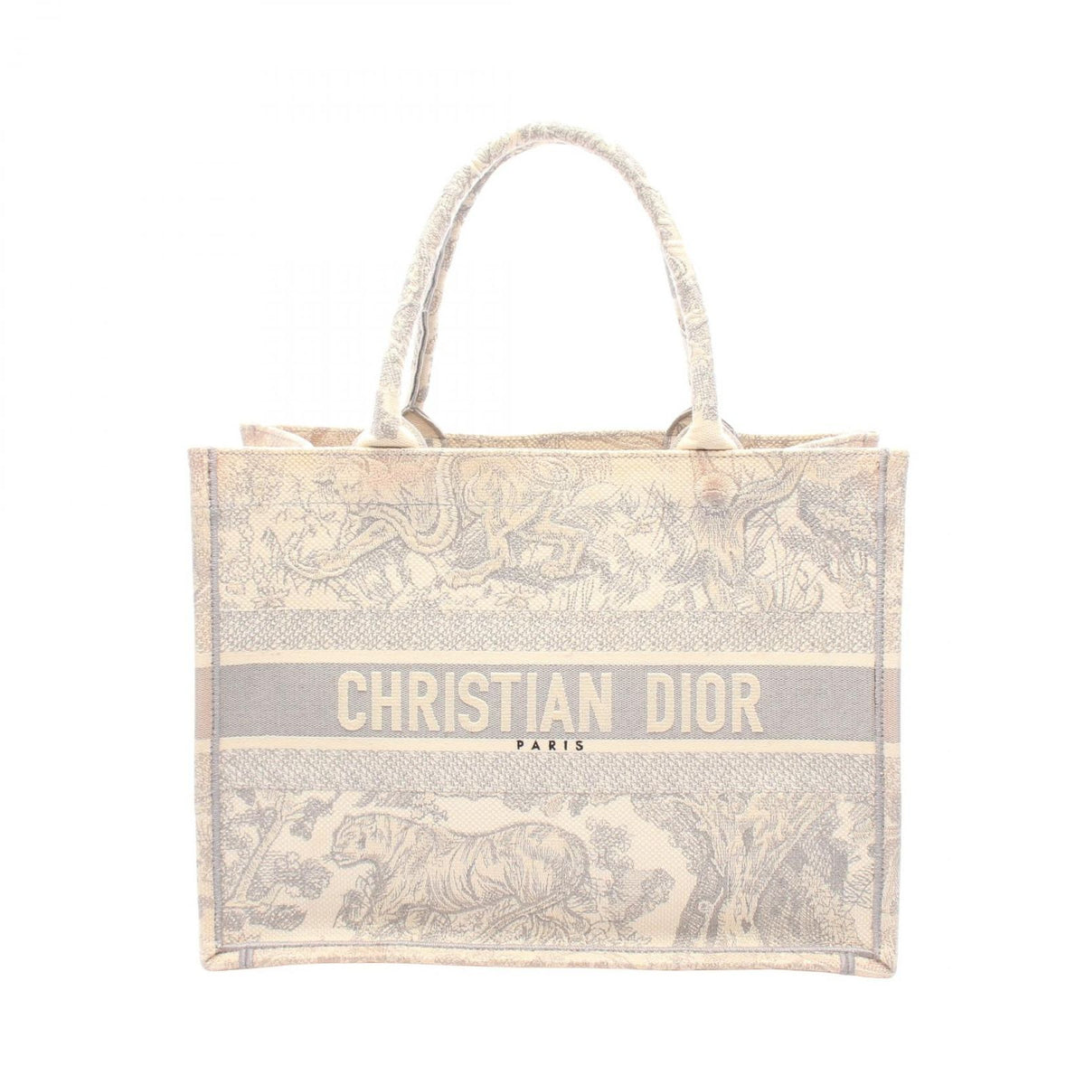 Dior Tote Book Medium Toile de Jouy Gray White Canvas