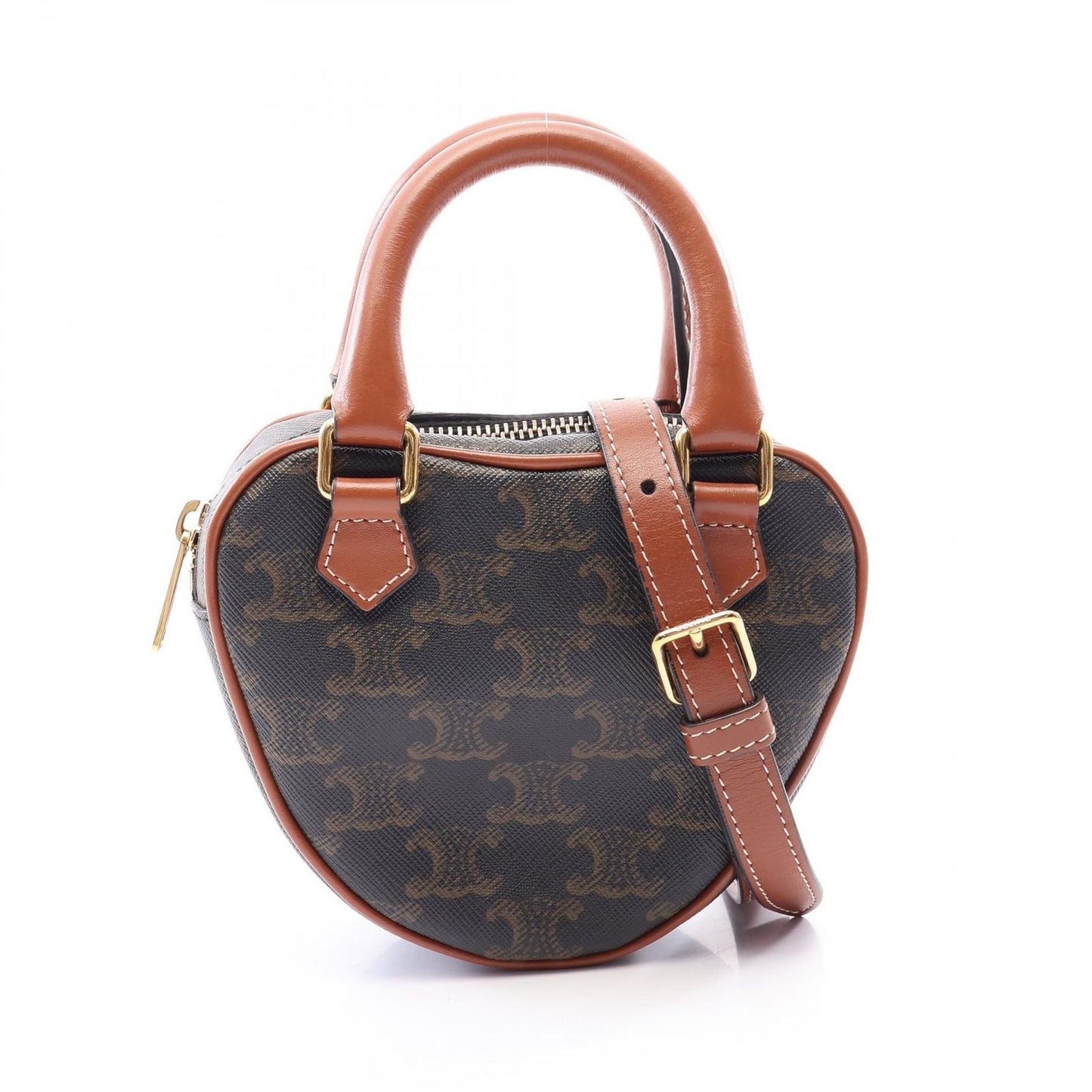Celine Triomphe Heart Black Brown Leather 2-Way Shoulder Bag Medium