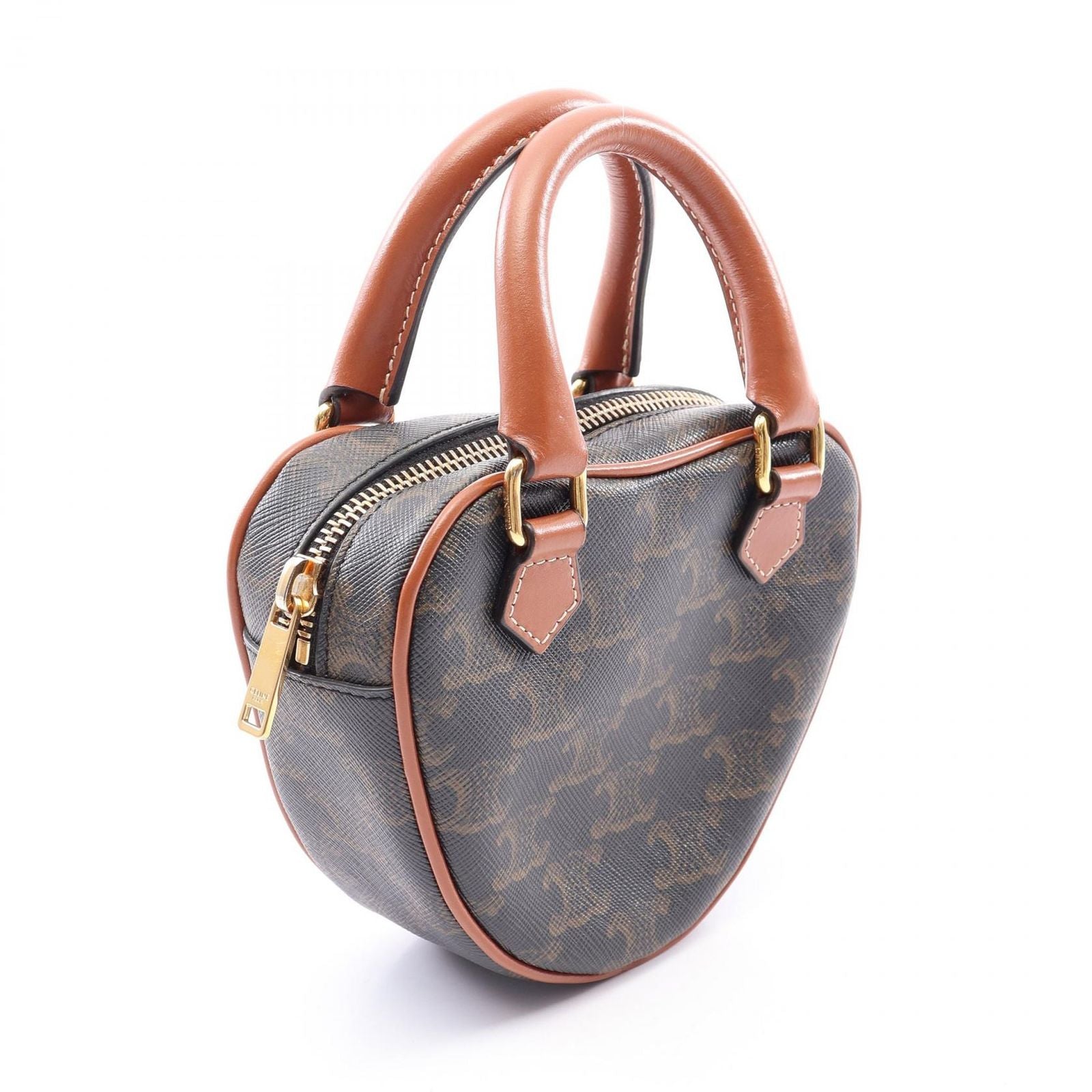 Celine Triomphe Heart Black Brown Leather 2-Way Shoulder Bag Medium — view 2