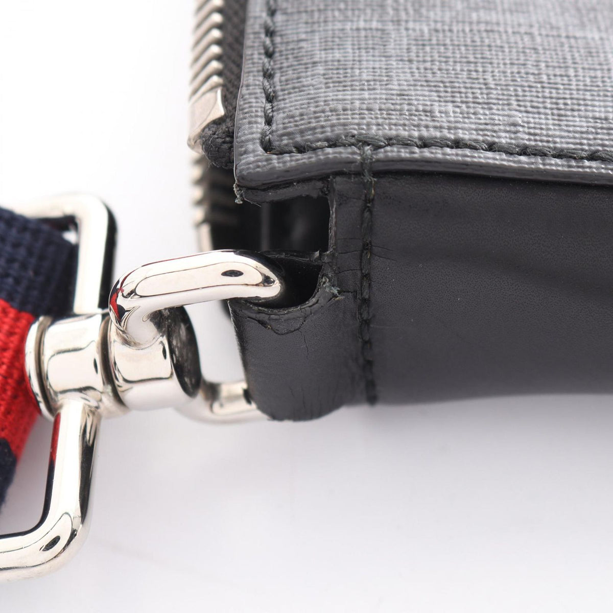 Gucci Shoulder Bag GG Supreme Small Gray Black Navy Leather Sherry Line — view 6