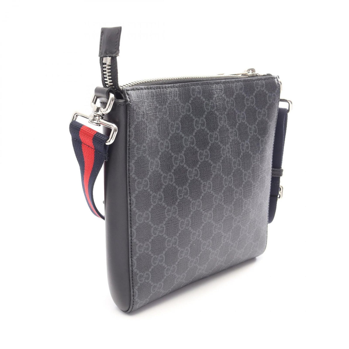 Gucci Shoulder Bag GG Supreme Small Gray Black Navy Leather Sherry Line — view 2