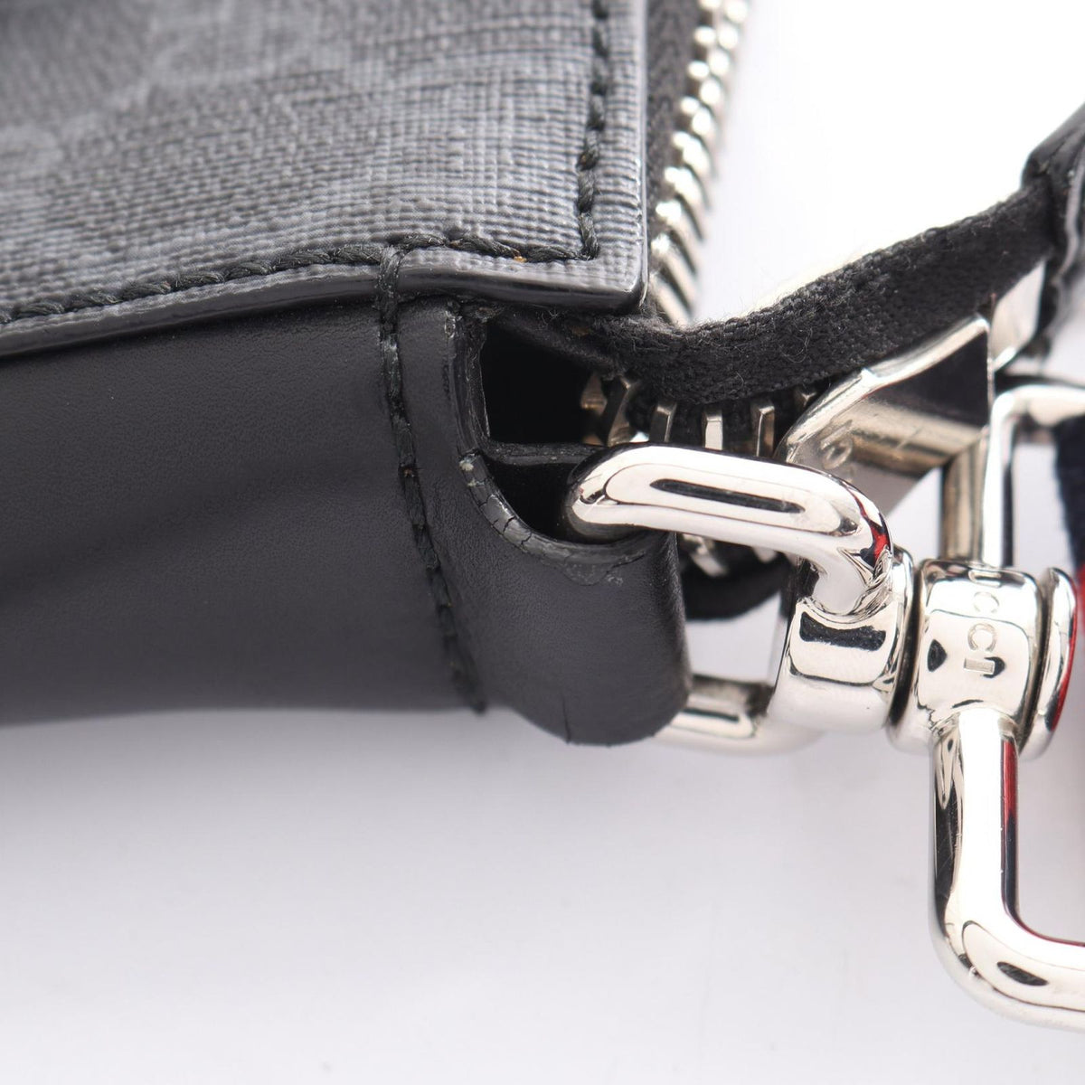 Gucci Shoulder Bag GG Supreme Small Gray Black Navy Leather Sherry Line — view 7