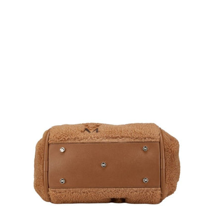 Max Mara Marine Teddy Bear Shopping 2-Way Shoulder Bag Brown Fur Leather — view 3