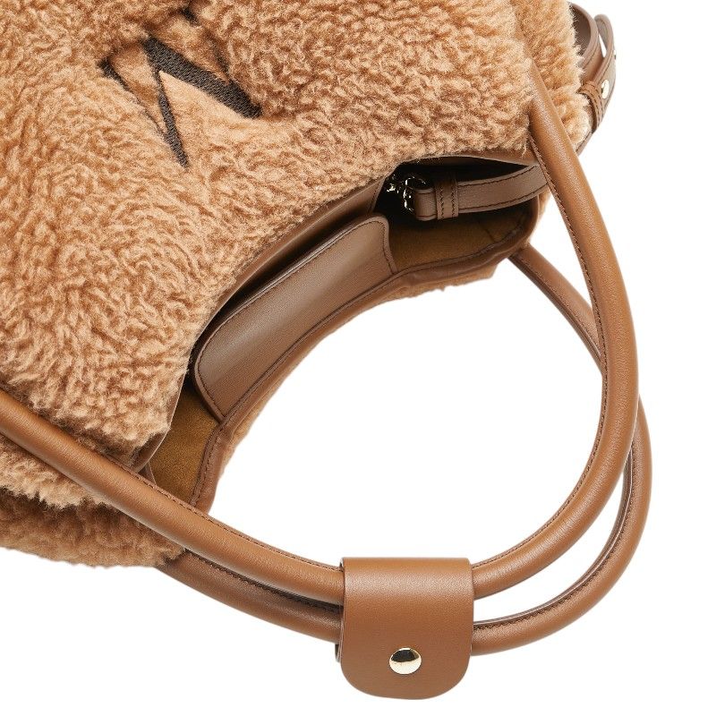 Max Mara Marine Teddy Bear Shopping 2-Way Shoulder Bag Brown Fur Leather — view 5