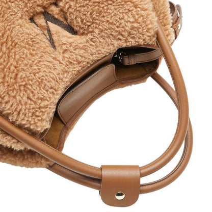 Max Mara Marine Teddy Bear Shopping 2-Way Shoulder Bag Brown Fur Leather — view 5