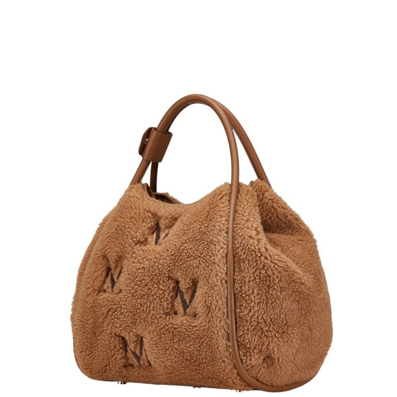 Max Mara Marine Teddy Bear Shopping 2-Way Shoulder Bag Brown Fur Leather — view 2