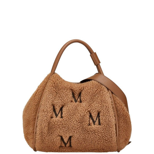 Max Mara Marine Teddy Bear Shopping 2-Way Shoulder Bag Brown Fur Leather