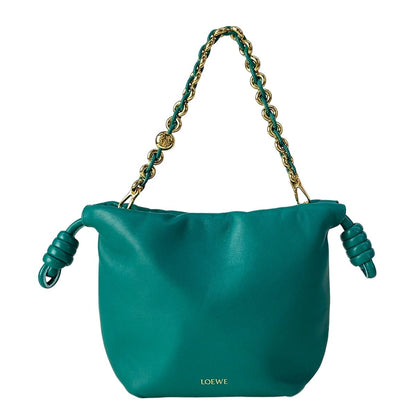 Loewe Handbag Flamenco Purse Mini Green Chain Handle Drawstring Lambskin