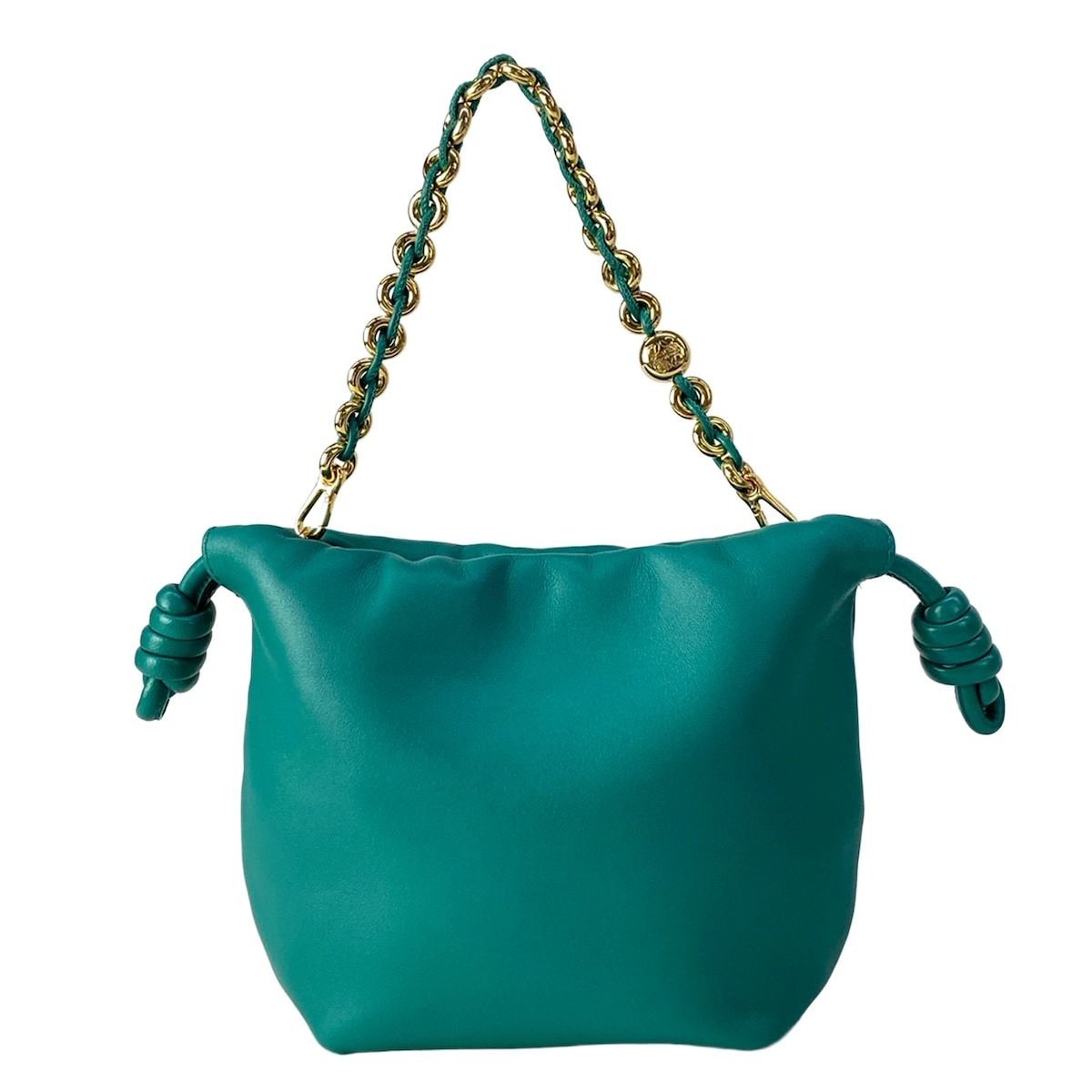 Loewe Handbag Flamenco Purse Mini Green Chain Handle Drawstring Lambskin — view 3