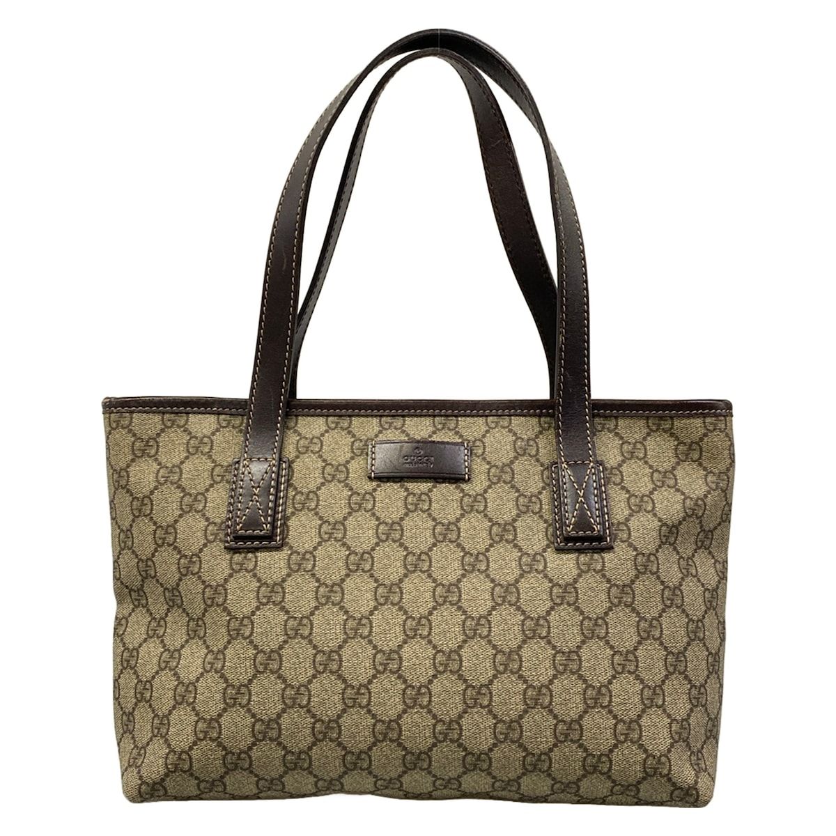Gucci Shoulder Bag GG Plus Supreme Dark Brown Beige Leather