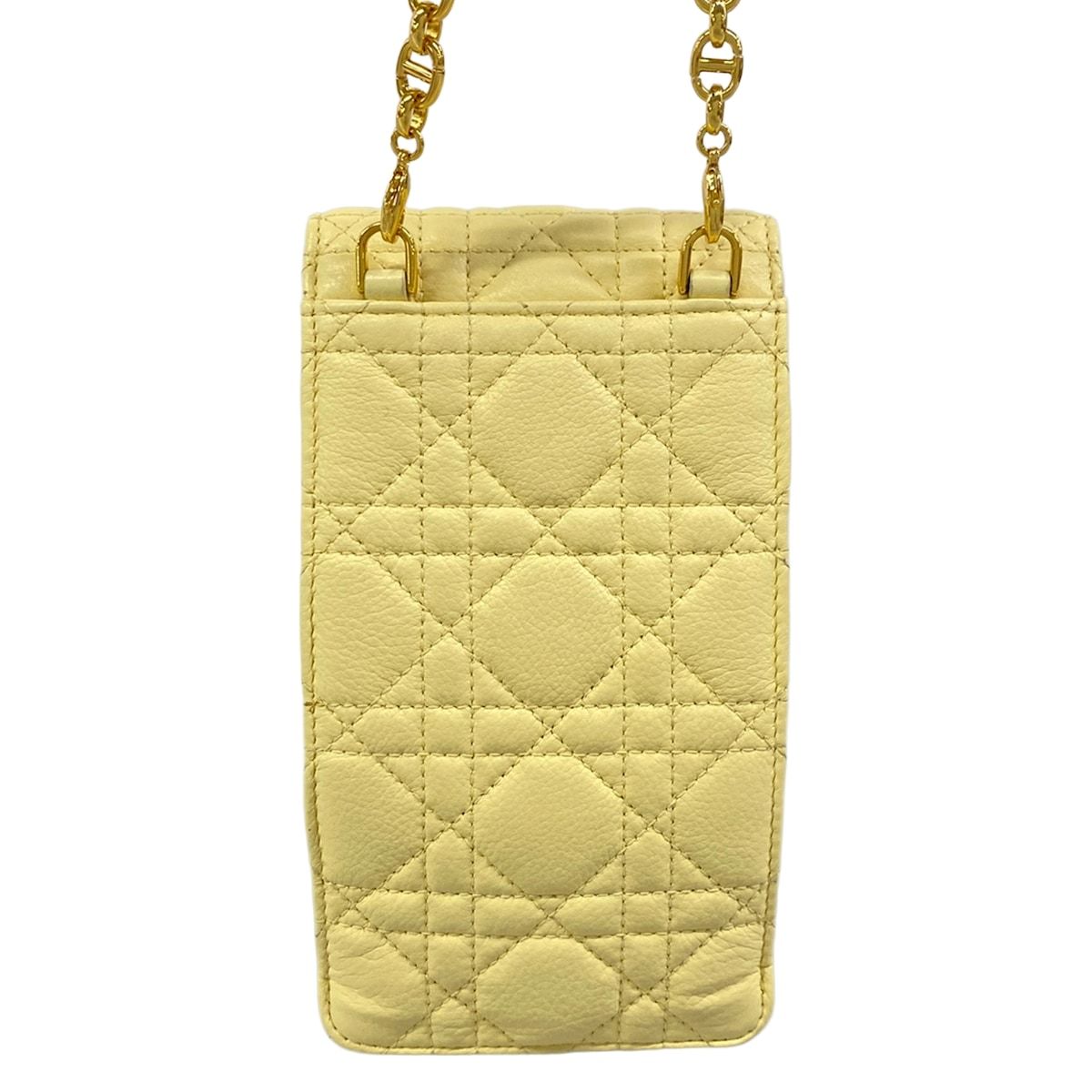 Dior Shoulder Bag Cannage Stitch Light Yellow Chain Smartphone Pochette — view 3