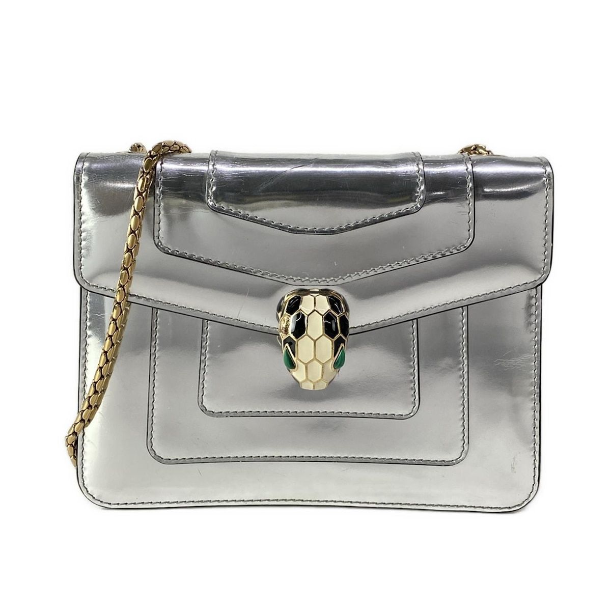 Bvlgari Shoulder Bag Serpenti Forever Silver Chain Leather