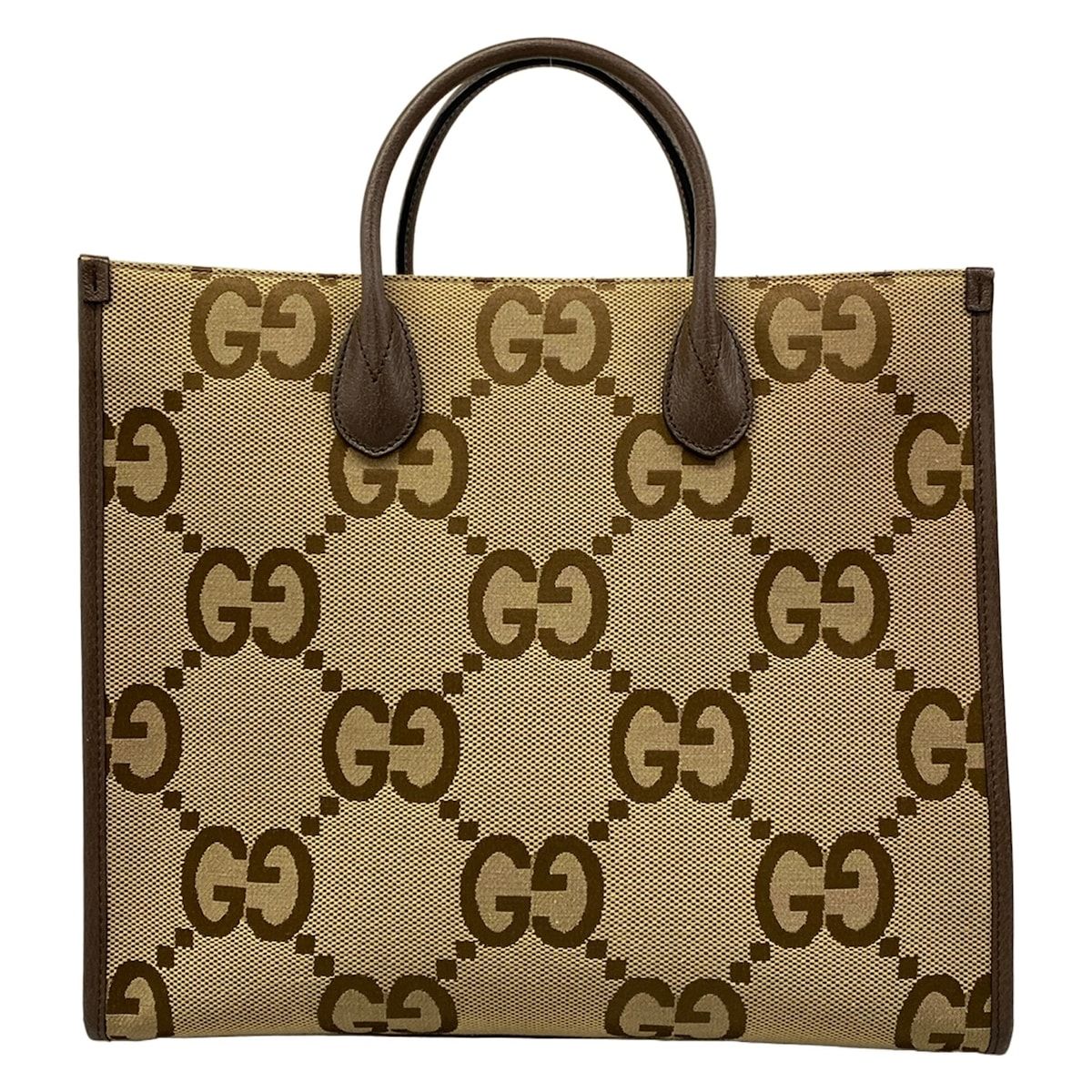 Gucci Tote Jumbo GG Beige Dark Brown Leather