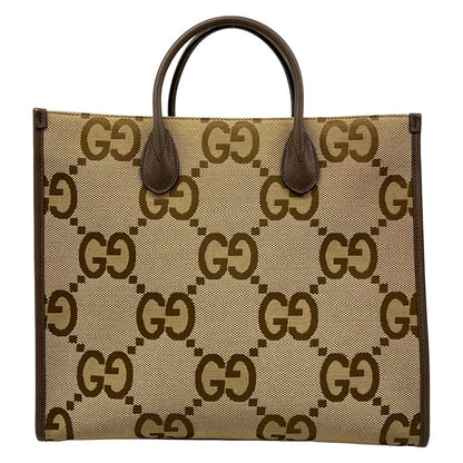 Gucci Tote Jumbo GG Beige Dark Brown Leather