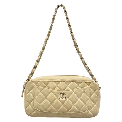 Chanel Shoulder Bag Quilted Ivory Logo Light Boutique Lambskin