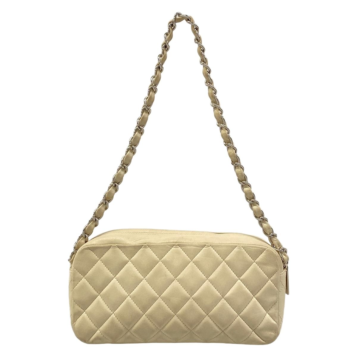 Chanel Shoulder Bag Quilted Ivory Logo Light Boutique Lambskin — view 3