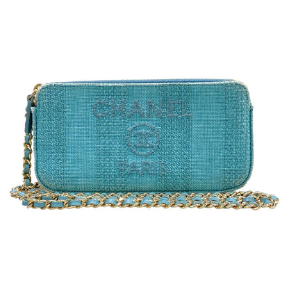 Chanel Wallet Deauville Line Light Blue Chain Gold Shoulder Bag